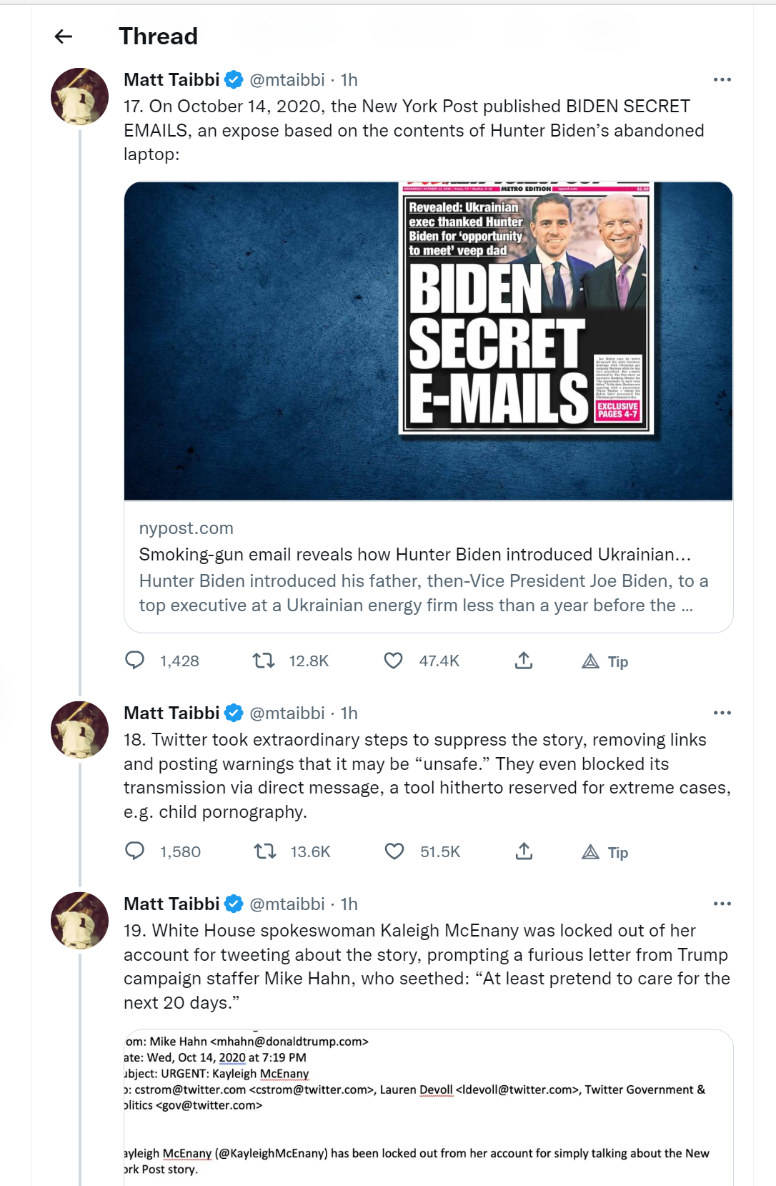 Twitter Files: Suppression of H. Biden laptop 22