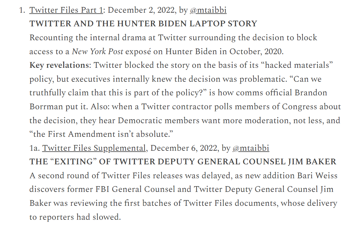 TWITTER FILES - Synopsis - Part 1: Twitter Files: Suppression of H. Biden laptop