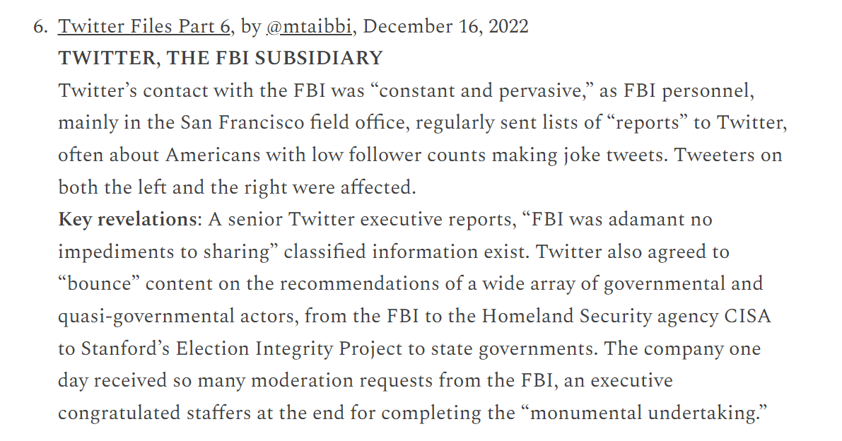 TWITTER FILES - Synopsis - Part 6: Twitter Files - TWITTER, THE FBI SUBSIDIARY