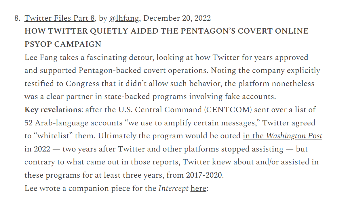 TWITTER FILES - Synopsis - TWITTER FILES Pt. 8 – How Twitter Quietly Aided the Pentagon’s Covert Online PsyOp Campaign