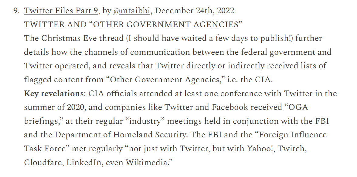 TWITTER FILES - Synopsis - Part 9: Twitter Files - TWITTER AND OTHER GOVERNMENT AGENCIES